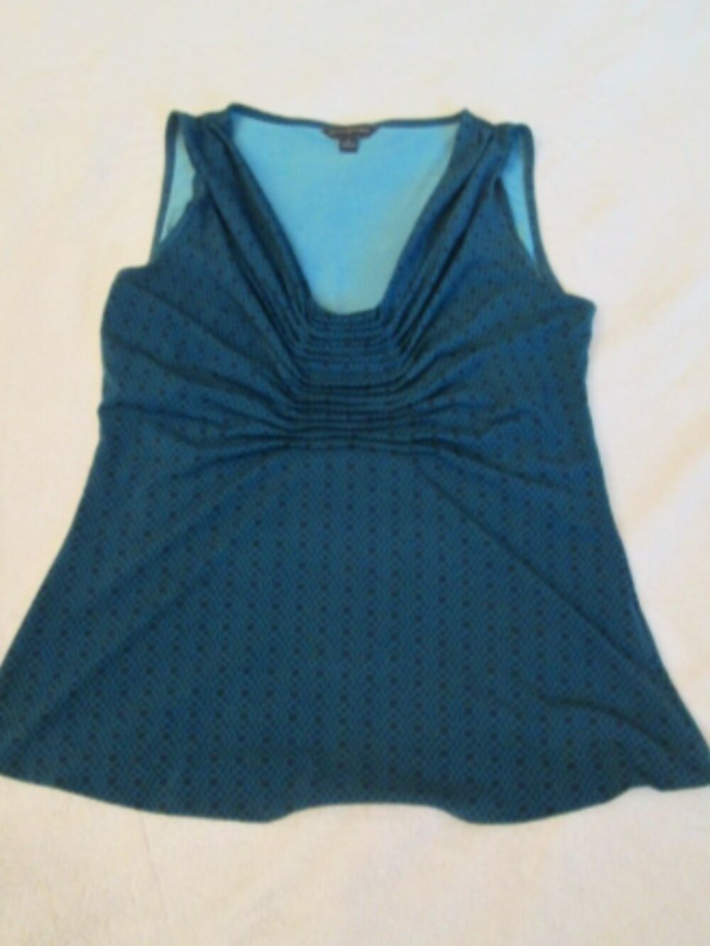 Banana Republic Women Small Tunic Tank Top Gathered Bust Printed Black / Teal